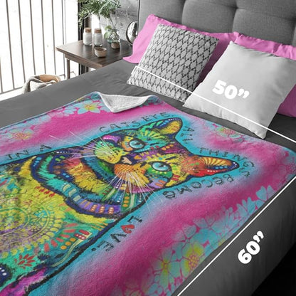 Dawhud Direct Colorful Cat Fleece Blanket for Bed, 50 x 60 inches Dean Russo Cat Fleece Throw Blanket for Women, Men and Kids - Super Soft Plush Cat Blanket Throw Plush Blanket for Cat Lovers