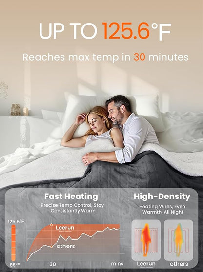 Electric Heated Blanket King, Ultra‑Cozy Premium Flannel & Sherpa, Even Heat Distribution & Stable Temp, 1–10H Auto‑Off, 8 Temps (86–125.6°F), Overheat Protection, Ideal Gifts for Grandma