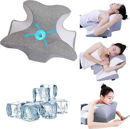 Bed Rest Reading Pillow，Chin and Back Support Pillow，Headboard Wedge Pillow，Ergonomic Memory FoamLying, Reclining, and Prone Sleepers，Sitting up Pillow，Relieve Neck/arm Pain- Grey