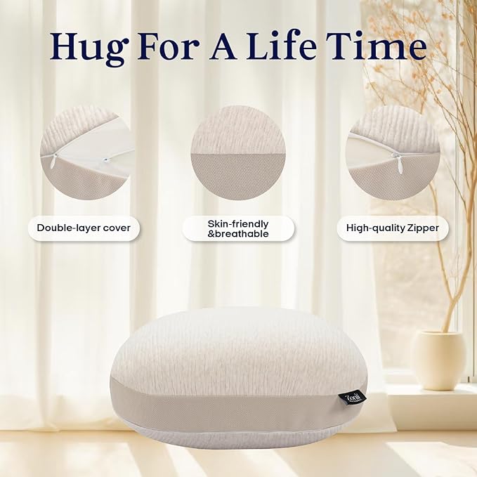 ZonLi Weighted Pillow for Adults 6.5Lbs, Washable Hug Pillow Get Better Sleep, Detachable Sensory Body Weighted Pillows, Memory Foam Bed Pillow (Beige)