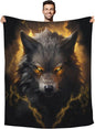 Huke Wolf Gifts Blanket, Black Gold Fire Lightning Wolf Throw Blankets,Wolf Gifts for Men Women Kids, Unique Wolf Gifts for Wolf Lovers, Wolf Gifts for Boys Girls, Cool Wolf Decor,60"X50"