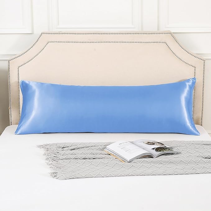 HUXMEYSON Body Pillow with Satin Pillowcase, Body Pillow for Adults, Removable Cover, Light Blue (20"x54")