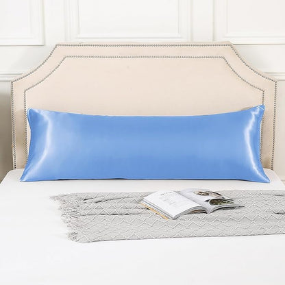 HUXMEYSON Body Pillow with Satin Pillowcase, Body Pillow for Adults, Removable Cover, Light Blue (20"x54")