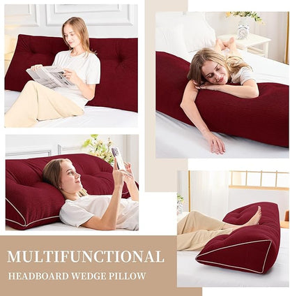 Sasttie Headboard Pillow Full, Wedge Pillow Headboard for Sitting Up in Bed, Back-Rest Support Triangular Cushion for Reading - Features Removable Washable Cover, Wine