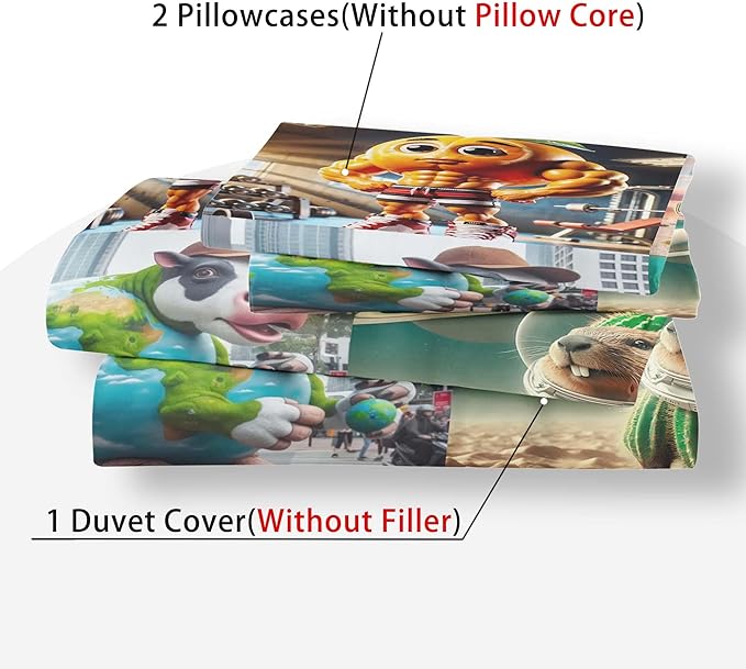 Funny Fusion Animals Bedding Set,Fusion Animals Duvet Cover Twin Full Queen King Set for Kids Boys Bed Decor Gifts (Color 14,Queen (90" x 90"))