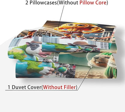 Italian Brainrot Bedding Duvet Cover Set,Funny Fusion AnimalsTwin Full Queen King Comforter Cover Bedding Set for Kids Boys Bed Decor Gifts ﻿ (Color 14,Full (80" x 90"))