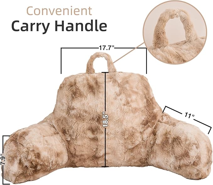 A Nice Night Faux Fur Soft Reading Pillow Bed Wedge Adult Backrest with Arms Back Support for Sitting Up in Bed/Couch for Bedrest, Tie Dyed Khaki