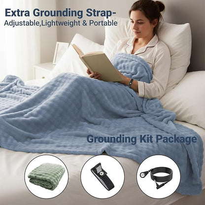 Grounding Blanket Grounding Sheets Queen, Grounding Throw for Improved Sleep, Relieving Pain,Conductive Grounded Mat for Bed with Grounding Wire (Blue, Baby)