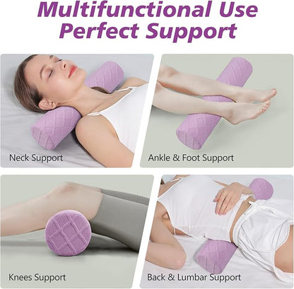 Cozyhealth Cervical Roll Pillow, Medium Soft Memory Foam Neck Round Pillow Cylinder Bolster Pillow for Sleeping, Round Neck Support for Bed, Legs, Back and Yoga (Purple, Large - 4.7" H)