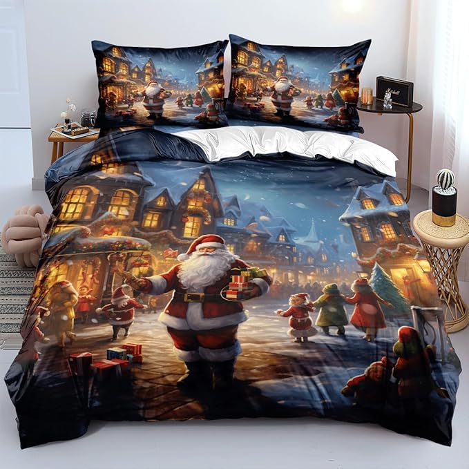 Christmas Duvet Cover Bedding Sets King Size for Kids Girls Teens, Christmas Petal Country Bedding Décor, 1 Duvet Cover and 2 Pillow Shams - 104x90 inches