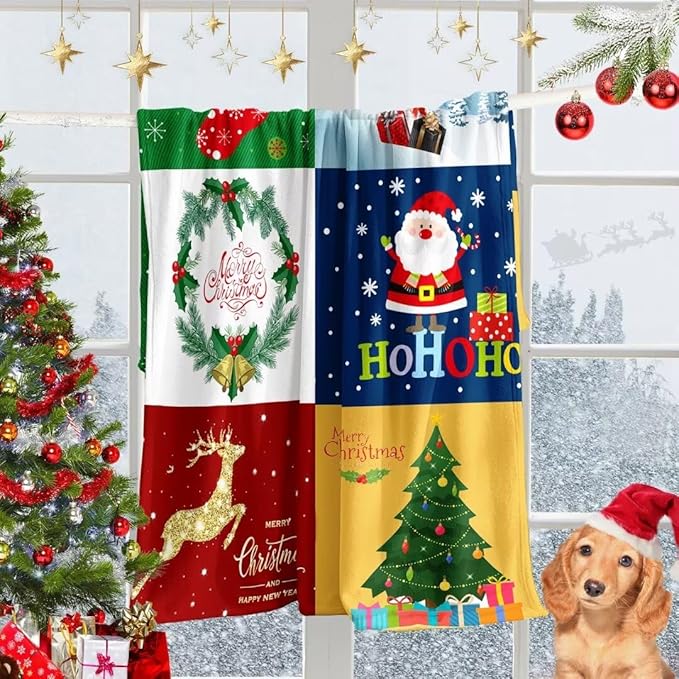 Christmas Blanket Santa Claus Deer Flannel Throw Blanket Soft Plush Snowman Blanket for Couch Sofa Bed Christmas Home Decor 50x60”