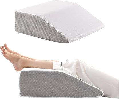 Bedluxe Leg Elevation Pillows, Leg Pillows for Sleeping, Cooling Gel Memory Foam Top, Wedge Pillow for Legs, Leg Wedges for Circulation, Swelling, After Surgery - Removable Cover (10 Inch, White/Grey)