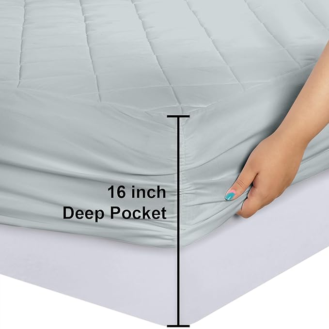 Utopia Bedding Quilted Fitted Mattress Pad, Twin Size, Elastic Fitted Mattress Topper Protector and Cover with Deep Pocket Stretches up to 16 Inches, Machine Washable (Light Grey)