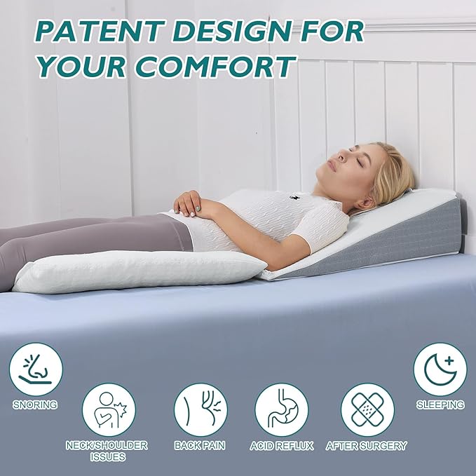 TANYOO Bed Wedge Pillow for Sleep Apnea 7.5Inch Gerd Pillow Patent Dual Layer Triangle Pillow Adjustable Shredded Memory Foam Topper Soft Support Ideal for Acid Reflux, After Surgery, Snoring