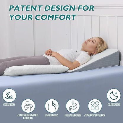 TANYOO Bed Wedge Pillow for Sleep Apnea 7.5Inch Gerd Pillow Patent Dual Layer Triangle Pillow Adjustable Shredded Memory Foam Topper Soft Support Ideal for Acid Reflux, After Surgery, Snoring