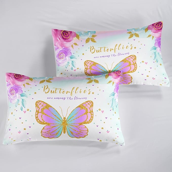 CVHOUSE Butterfly Duvet Cover Set Full Size,Butterfly Bedding Set,Butterflies Printed Comforter Cover Set for Girls Kids Teens,1 Quilt Cover 2 Pillowcases 3 Piece