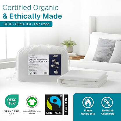 Fabdreams Organic Cal King Size Waterproof Mattress Protector, 74" x 86", White, Temperature Regulating, Breathable, 100% Organic Cotton