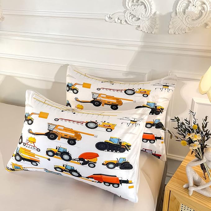 CVHOUSE Excavators Tractor Bedding Set Queen Size,Construction Trucks Duvet Cover for Boy,Machinery Tractor Construction Site Cars Comforter Cover,1 Quilt Cover 2 Pillowcases 3 Piece