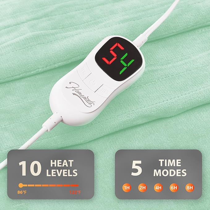 Homemate Electric Heated Blanket King Size - 100"x90" Heating Blanket King Size Dual Control 1/2/4/6/8 Hours Auto-Off 10 Heat Level Over-Heat Protection Flannel Sherpa ETL Certification