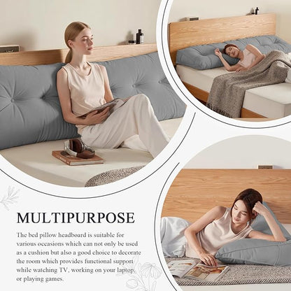 Headboard Pillow Queen, Large Triangular Wedge Headboard Pillow for Reading and Resting, Backrest Positioning Support Pillow with Removable Cover (Grey)