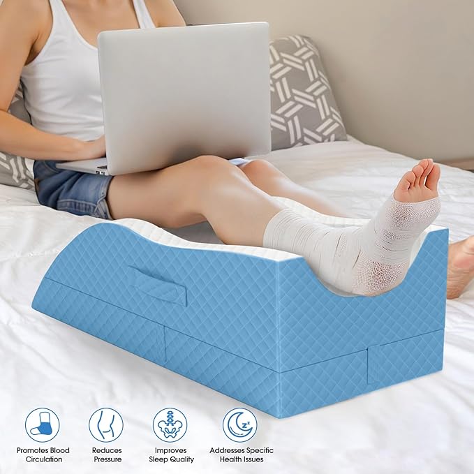 Elevation Pillows for Leg After Surgery, Memory Foam Adjustable Wedge Pillow for Injury or Rest, Ankle Pillow for Sleeping Blood Circulation Light Blue/Double Leg