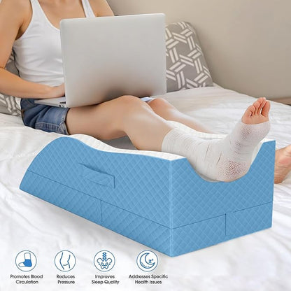 Elevation Pillows for Leg After Surgery, Memory Foam Adjustable Wedge Pillow for Injury or Rest, Ankle Pillow for Sleeping Blood Circulation Light Blue/Double Leg