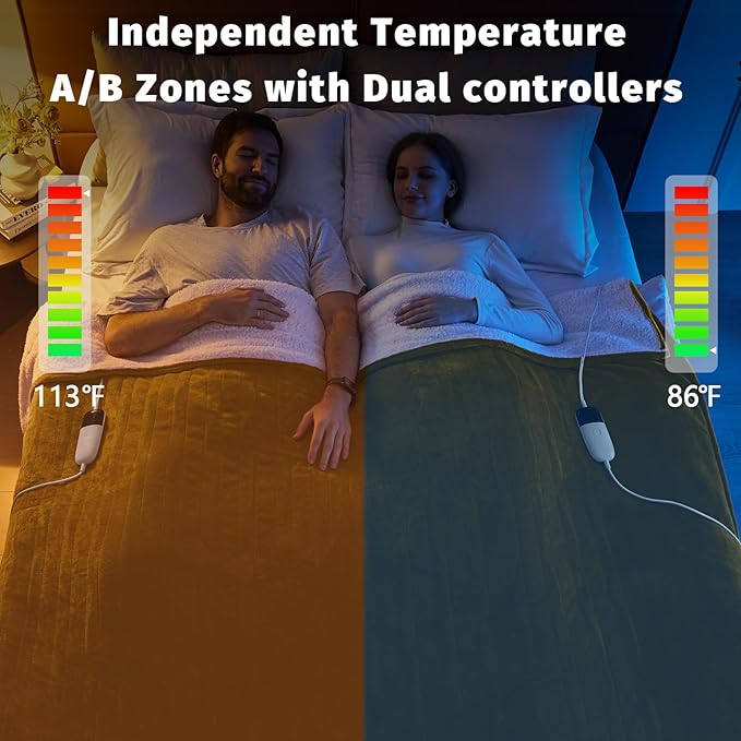 Heated Electric Blanket King Size - 90" x 100" Heating Blanket with Dual Control, 10 Heating Levels & 8 Hours Auto Off, Soft Warm Flannel Blanket, Christmas Birthday Gifts for Senior Grandma