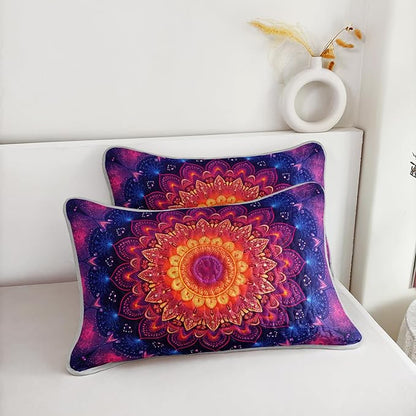 Boho Style Full Size Quilt Set,Bohemian Floral Strip Beddding Set for Adults Room Decor,Soft and Lightweight Quilted Bed for All Season with 2 Pillowcases.