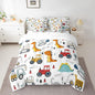 Feelyou Construction Comforter Set with Sheets 7 Piece Twin Size Kids Cartoon Dinosaur Bed in a Bag for Boys Equipment Trucks Bedding Set Construction Vehicles Kawaii Jungle Dino Bed Set Room Decor