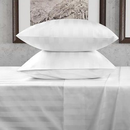 URBANHUT 1000 Thread Count Pure Cotton Damask Striped Twin Size Sheets Set (4 Pc) - Ultra Soft & Smooth, Thick & Crisp Sateen Weave Full Bedding Set, Fits Upto 16" Mattress - White