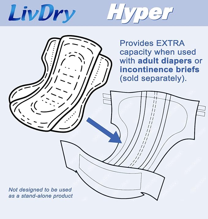 LivDry High Absorbency Pad Insert for Incontinence Briefs and Adult Diapers, Women and Men, Hyper 2000 (80 Count)