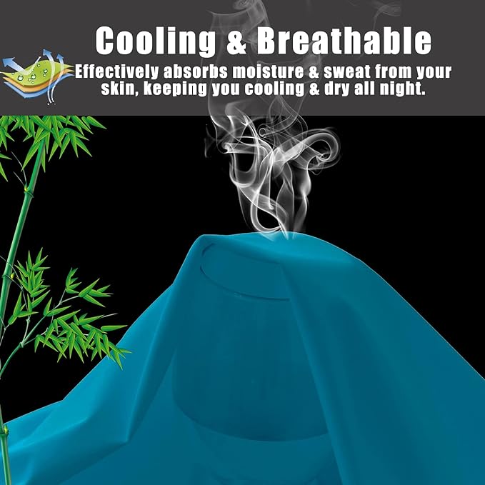 Pillow Cases Standard Size 2 Pack, Bamboo Rayon Cooling Pillowcases with Envelope Closure, Cool Breathable Pillow Case for Hot Sleepers & Night Sweats, 20x26 inches, Blue