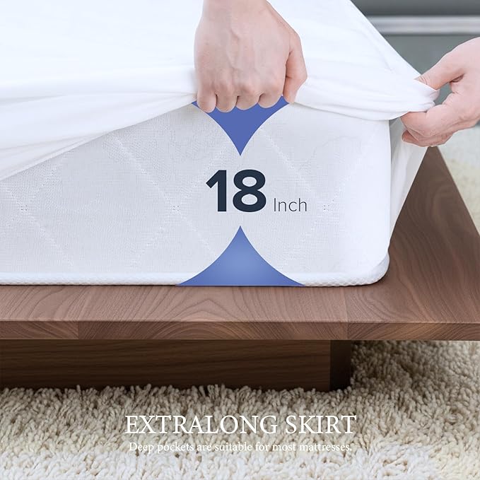 Waterproof Mattress Protector Queen Mattress Pad, Deep Stretchable Pocket Bed Cover, Machine Washable Soft Breathable Noiseless Mattress Protection for Household Guest Bedroom Home Hotel