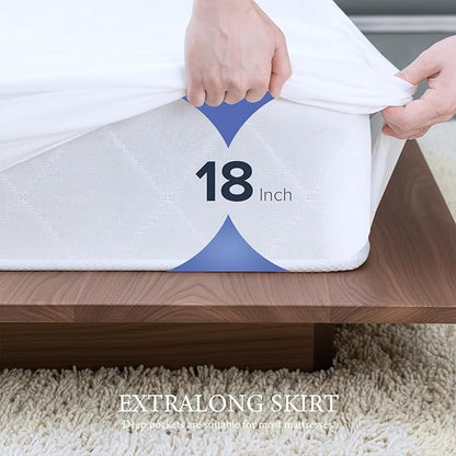 Waterproof Mattress Protector Queen Mattress Pad, Deep Stretchable Pocket Bed Cover, Machine Washable Soft Breathable Noiseless Mattress Protection for Household Guest Bedroom Home Hotel