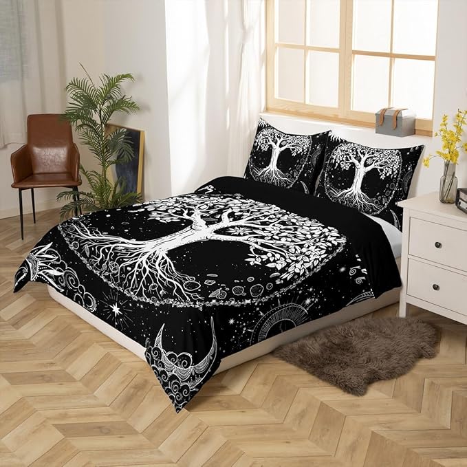 Castle Fairy Life Tree Duvet Cover Set Twin Size,Abstract Sun Moon Stars Galaxy Space Comforter Cover for Kids Boys Bedroom Gift,Psychedelic Mystic Bedding Set with 1 Pillowcase Bedspread
