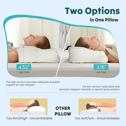 Smug Cervical Neck Pillow, Cooling Ergonomic Memory Foam Pillows for Neck Pain Relief with Breathable Pillowcase, Dual Height Orthopedic Support Contour Pillow for Side, Back, Stomach Sleepers, Grey