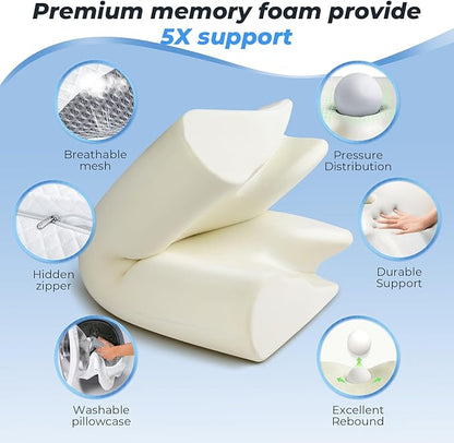 SAHEYER Cervical Neck Pillow, Ergonomic Memory Foam Pillow for Neck Pain Relief and Snoring, 2 in 1 Orthopedic Pillow for Side Sleeper, Back and Stomach Sleeper, Grey