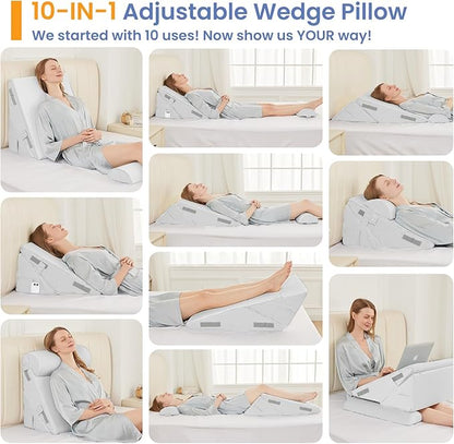 Sasttie Wedge Pillow Set for After Surgery, 3PCS Adjustable Bed Wedge Pillow Headboard with Memory Foam Neck Cushion – for Acid Reflux, Sleeping, Neck & Back Support, White