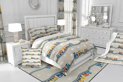 Erosebridal Kids Cartoon Train Bedding Sets Queen for Boys Cute Truck Car Themed Comforter Set Kawaii Steam Engine Duvet Insert White Clouds Watercolor Beige Print Comforter for Kids Bedroom