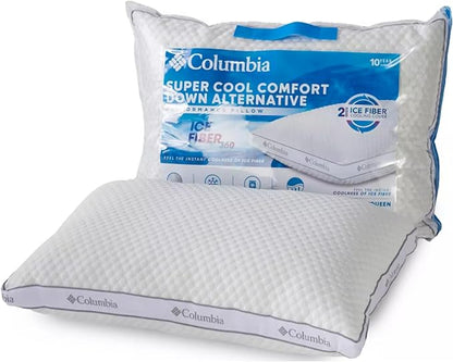 Columbia Comfort Ice Fiber Side Sleeper Down Alternative Bed Pillow with Polyester Fiberfill, Supportive Cooling Double Sided Breathable Cover (Side Sleeper, Standard/Queen)