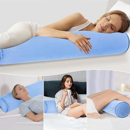 Inflatable Body Pillow for Adults Kids, 35 Inch Body Pillows for Side Sleeper, Travel Body Pillow for Bed, Bolster Pillow, Round Cervical Cylinder Pillow for Sleeping