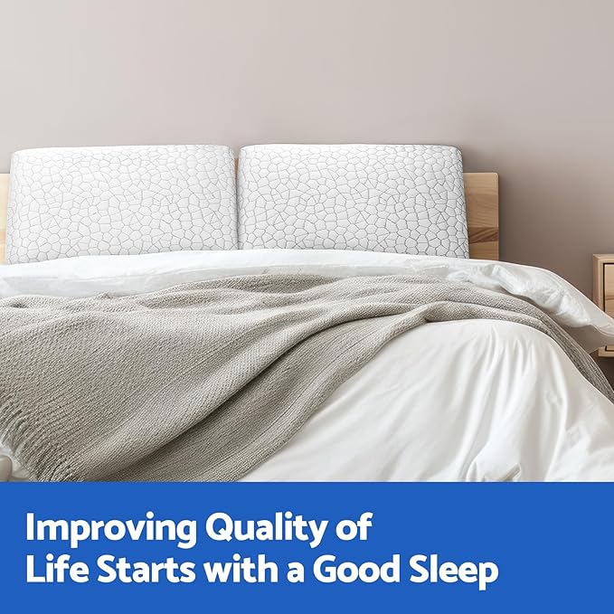 Memory Foam Pillows for Sleeping, Bed Pillow with Removable and Machine Washable Cover, Bed Pillow for Side, Back and Stomach Sleepers, Queen Size (1 Pack)