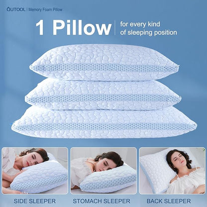 QUTOOL Enhanced Cooling Pillows Queen Size Set of 2,CertiPUR-US Shredded Memory Foam Pillows 2 Pack for Hot Sleeper, Adjustable Bed Pillow for Side, Back, Stomach Sleepers Support Yet Soft, Home Gifts