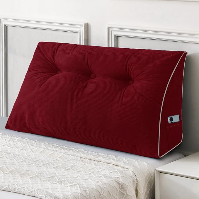 Sasttie Headboard Pillow Twin/Twin XL, Wedge Pillow Headboard for Dorm, Triangular Daybed Backrest Cushion for Sitting or Reading in Bed, with Removable Washable Cover, Wine