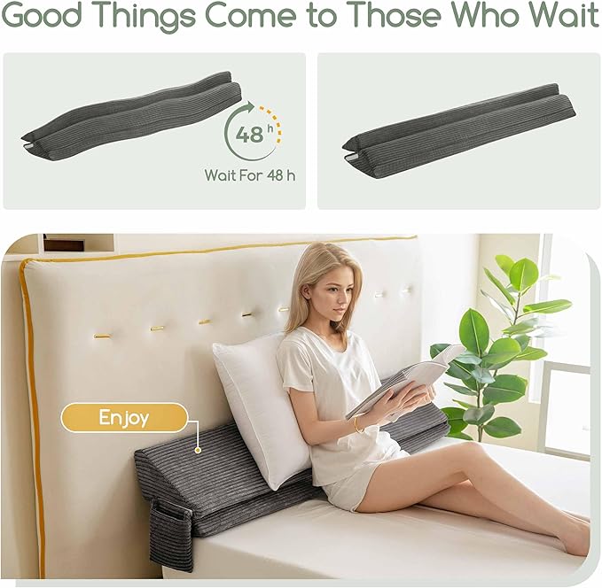 HIGOGOGO Full Size Wedge Pillow for Headboard Gap - Multi Functional Mattress Wedge Bed Gap Filler Close The Gap (0-7") Between Your Mattress and Headboard or Wall (Grey 54"x11"x9")