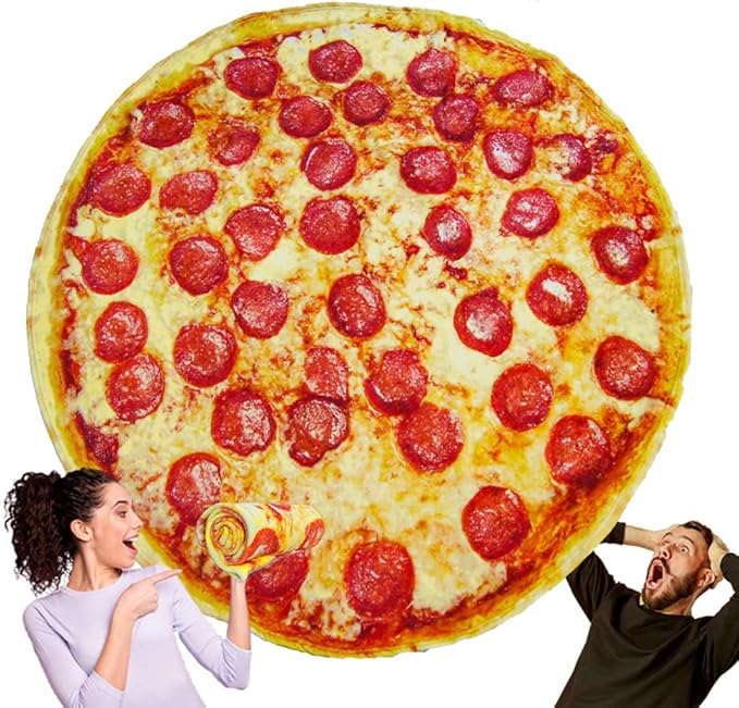 HDFK Pizza Blanket Adult Size Realistic Food Red Pizza Pattern, 80 inches of Soft Cozy and Fuzzy Double-Sided Short Plush Fleece, Best Present Idea for Kids Round Lightweight White Elephant Christmas