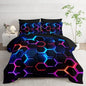 Geometric Full Comforter Set,Colorful Neon Lights Honeycomb Bedding Set 7 Piece with Comforter Fitted Sheet Flat Sheet Pillowcases,Bed Sets Geometry Decor,Microfiber Lightweight All Season.