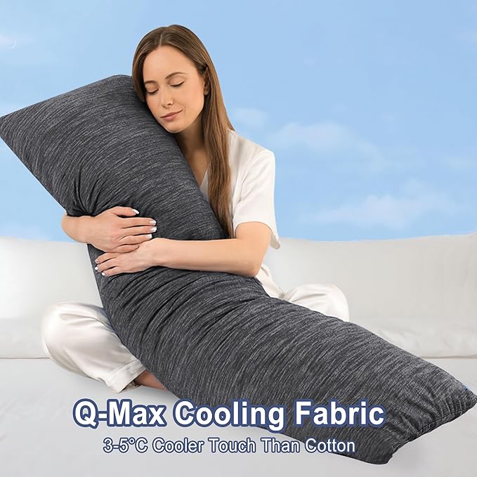 DWCN Cooling Body Pillow for Adults, 20x54 Inch Grey - Shredded Memory Foam Body Pillow with Removable & Adjustable Filling, Full Body Support for Side Sleepers, Pregnancy & Pain Relief