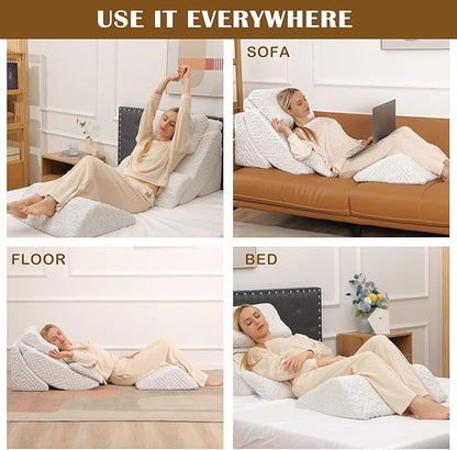 Betterhood 5pcs Orthopedic Bed Wedge Pillow Set, Adjustable Memory Foam, Post Surgery Foam for Back Neck & Leg Pain Relief Support, Acid Reflux, Snoring Reading, Sleeping, Sitting up, Grey