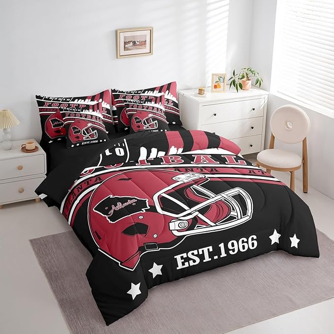 Erosebridal Football Sports Comforter Set Football Seasonal Color Bedding King, Sports Lovers Comforter + Flat Sheet + Fitted Sheet + 2 Pillowcases + 2 Throw Pillow Covers